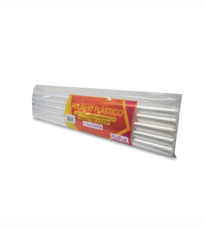 Rolo plástico PP para Encapar 0,45 m X 2 m liso incolor com 5
