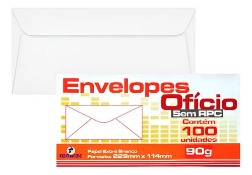 Envelope Ofício 90 g/m² Caixa de Cartão 11x23 cm Branco 100 Unidades Romitec - Imagem 2