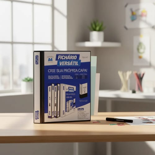 Fichário Personalizável A4 Lombada 4 cm 4 Argolas para 240 Folhas PVC 26x31 cm Branco PlastPark - Imagem 5
