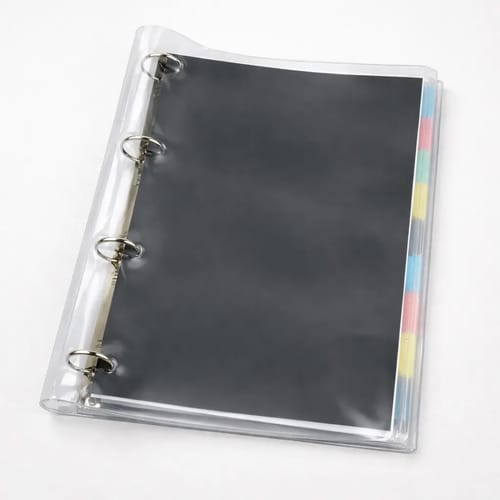 Fichário Universitário PVC 4 Argolas 96 Folhas e 10 Divisórias Cristal 22x30 cm Preto PlastPark