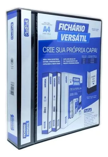Fichário Personalizável A4 Lombada 6 cm 4 Argolas para 420 Folhas PVC 26x31 cm Preto PlastPark