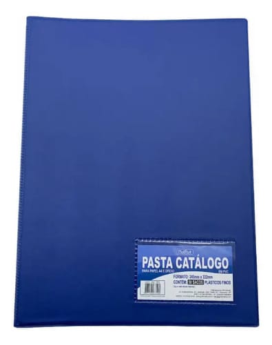 Pasta Catálogo Ofício com Visor 50 Sacos PP Ultra Transparente Capa PVC 4 Colchetes 24x33 cm Azul PlastPark