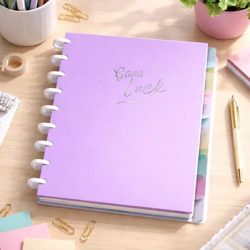 Caderno Colegial 50 Folhas Disco Capa PP com Estojo Régua e 10 Divisórias 18x24 cm Lilás Romitec - Imagem 5