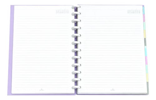 Caderno Colegial 50 Folhas Disco Capa PP com Estojo Régua e 10 Divisórias 18x24 cm Lilás Romitec - Imagem 3
