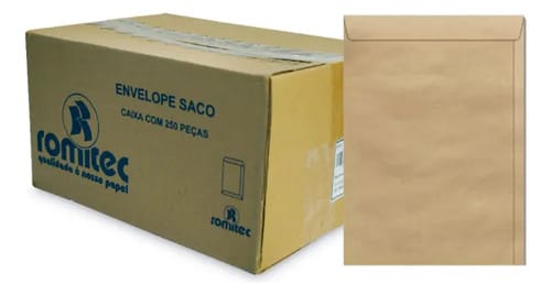 Envelope Saco 75 g/m² Kn34 Kraft 24x34 cm Natural 250 Unidades Romitec - Imagem 2