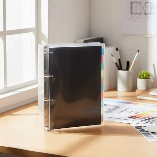 Fichário Universitário PVC 4 Argolas 96 Folhas e 10 Divisórias Cristal 22x30 cm Preto PlastPark - Imagem 3