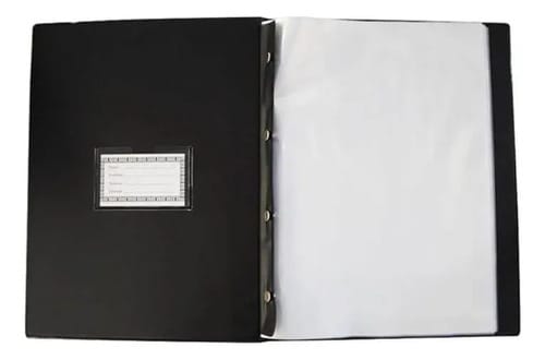 Pasta Catálogo Ofício Executiva Corino Luxo 100 Sacos Visor Interno Parafuso Metálico 25x36 cm Preto PlastPark - Imagem 2