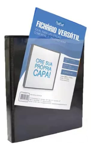 Fichário Personalizável A4 Lombada 4 cm 4 Argolas para 240 Folhas PVC 26x31 cm Preto PlastPark
