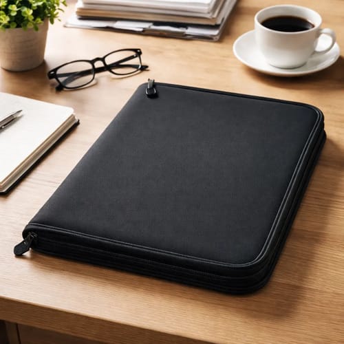 Fichário Costurado Executivo A4 com Zíper 96 Folhas 10 Divisória Corino PVC 28x34 cm Preto PlastPark - Imagem 5