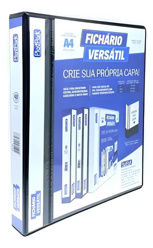 Fichário Personalizável A4 Lombada 4 cm 4 Argolas para 240 Folhas PVC 26x31 cm Branco PlastPark