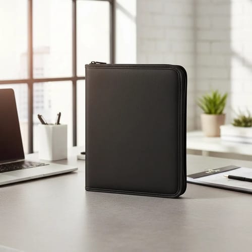 Fichário Costurado Executivo A4 com Zíper 96 Folhas 10 Divisória Corino PVC 28x34 cm Preto PlastPark - Imagem 7