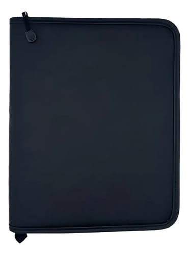 Fichário Costurado Executivo A4 com Zíper 96 Folhas 10 Divisória Corino PVC 28x34 cm Preto PlastPark