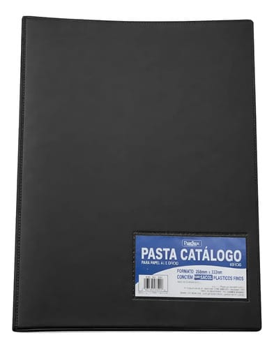 Pasta Catálogo Ofício com Visor 100 Sacos PP Ultra Transparente Capa PVC 4 Colchetes 24x33 cm Preto PlastPark