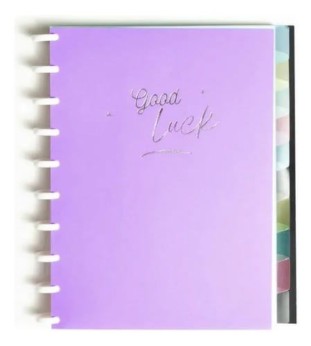 Caderno Colegial 50 Folhas Disco Capa PP com Estojo Régua e 10 Divisórias 18x24 cm Lilás Romitec