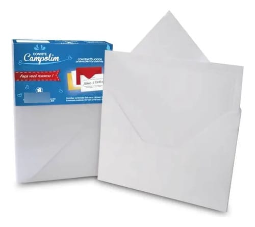Envelope Convite + Cartões 120/180 g/m² 20x13 cm Textura Linho 14x21 cm Branco Romitec 25 Unid 25 Unidades