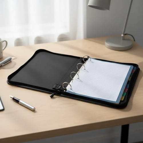 Fichário Costurado Executivo A4 com Zíper 96 Folhas 10 Divisória Corino PVC 28x34 cm Preto PlastPark - Imagem 4