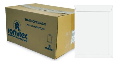 Envelope Saco 75 g/m² Br34 24x34 cm Branco 250 Unidades Romitec - Imagem 2