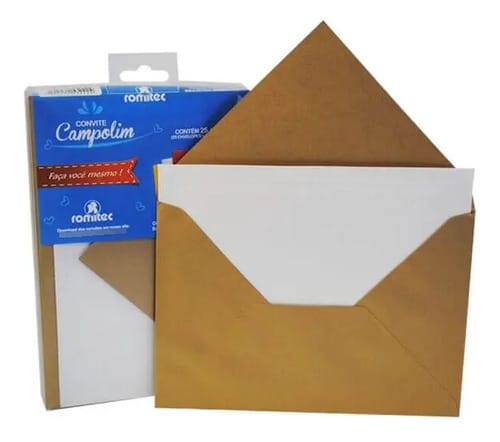 Envelope Convite 120 g/m² e Cartões 120 g/m² 20x13 cm Metálico 14x21 cm 25 Unidades Romitec
