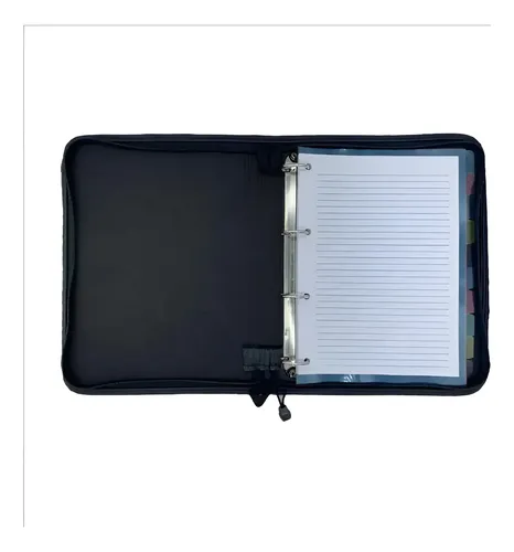 Fichário Costurado Executivo A4 com Zíper 96 Folhas 10 Divisória Corino PVC 28x34 cm Preto PlastPark - Imagem 2