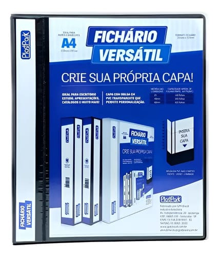 Fichário Personalizável A4 Lombada 4 cm 4 Argolas para 240 Folhas PVC 26x31 cm Branco PlastPark - Imagem 2