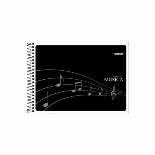 Caderno de Música 1/4 48 Folhas Espiral Capa Flexível 20x14 cm Preto Romitec