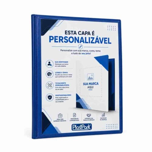 Pasta Catálogo A4 Personalizável Capa Cristal 10 Sacos PVC 23,5x30,7 cm Azul PlastPark