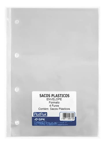 Protetor de Folhas Saco Plástico 4 Furos Ofício Grosso PP 24x32 cm Transparente 100 Unidades PlastPark - Imagem 3