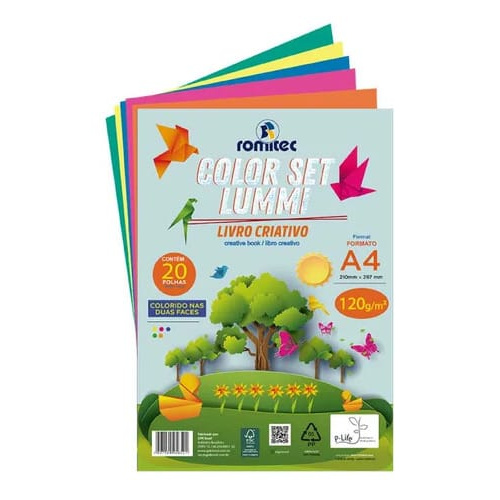 Color Set Lummi A4 120 Alta Gramatura 20 Folhas 5 Cores Livro Criativo 22x30 cm Sortido Romitec