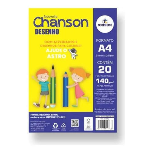 Bloco de Desenho Chanson A4 20 Folhas 140 g/m² 21x30 cm Branco Romitec